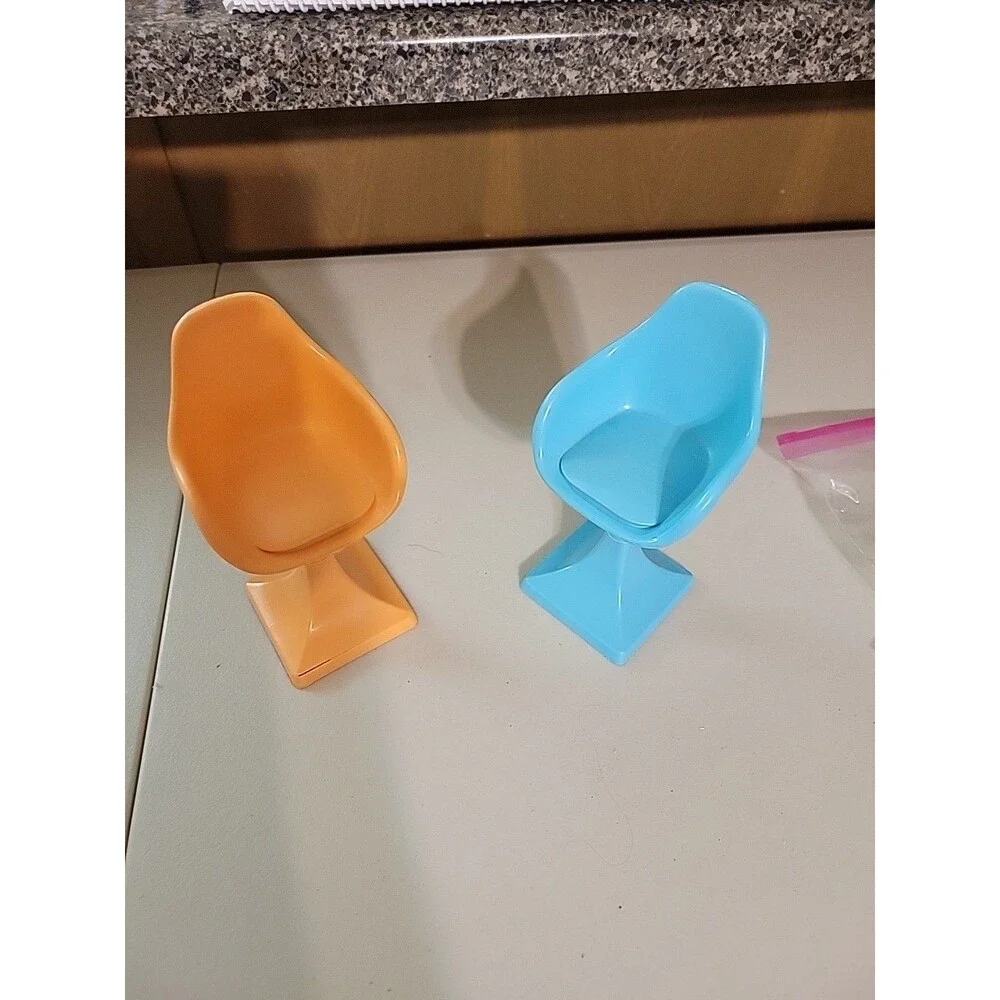 TWO Barbie Dream House Retro Chairs Barstools Replacement‎ Kitchen Blue Orange